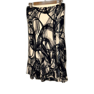 Dkny Maxi Skirt Women 10 White Blue Abstract Brushstroke Maximalist Office Siren